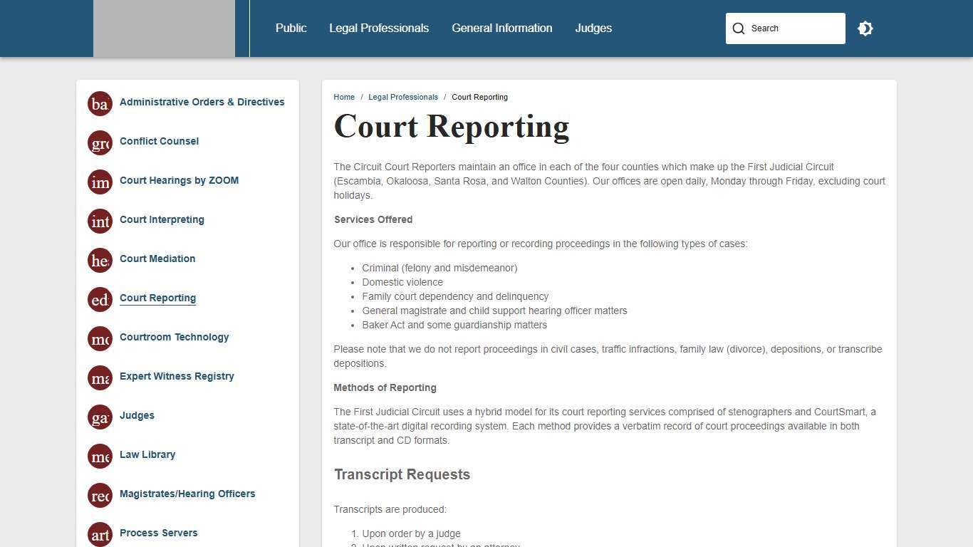 Court Reporting First Judicial Circuit of Florida