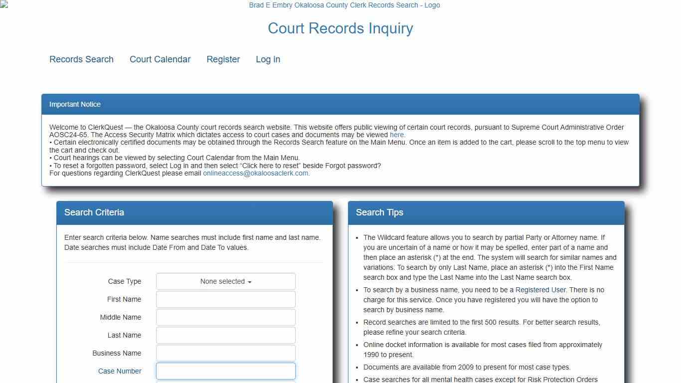 Okaloosa County Clerk of Courts Records Search